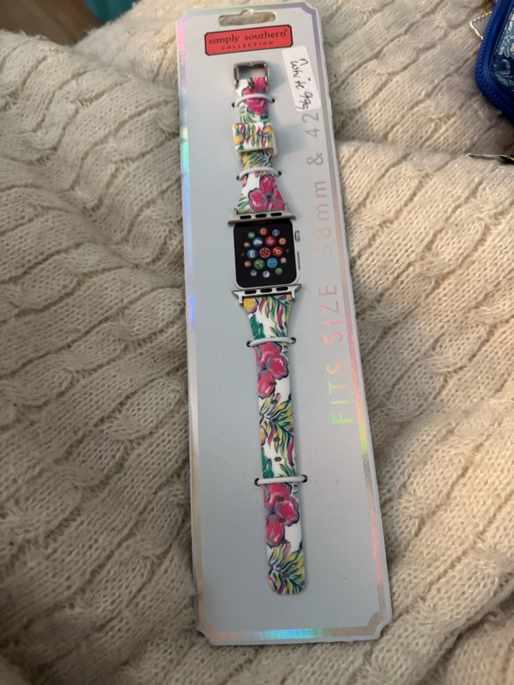 Simply Southern White Floral Apple Watch Band with Pink & Green Accents